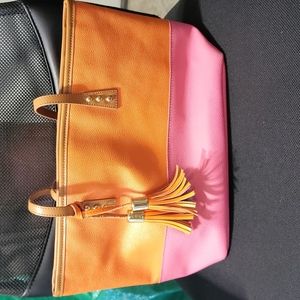 Cinda B orange and pink tote like purse